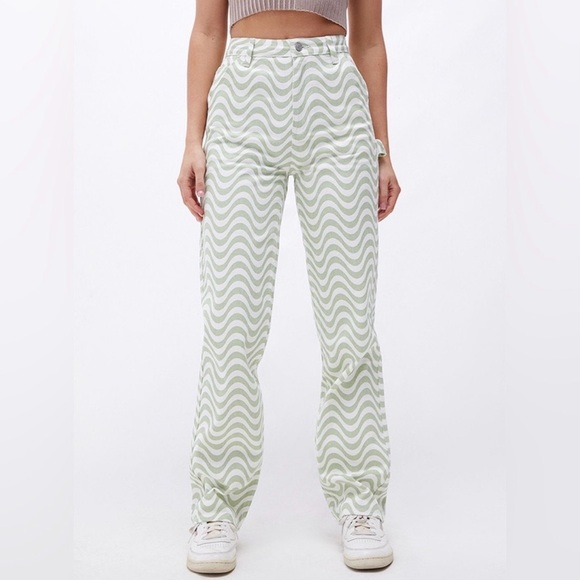 PacSun Denim - PacSun Green and White Boyfriend Jeans